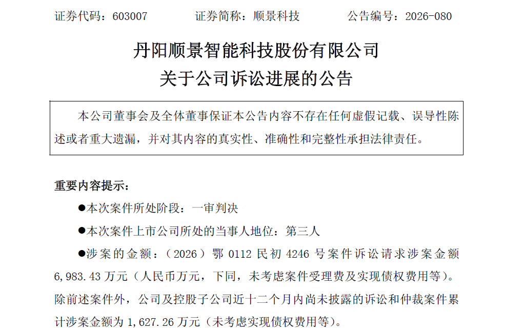 顺景科技破产重整剥出去的债还在打官司，靠并购并表账面扭亏，主业造血仍未转正